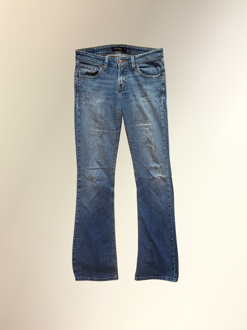 Levis Too Superlow 524 Low Rise Bootcut Flare Distressed Jeans 7 Long